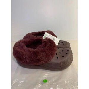 CROCS Women's Maroon Faux-Fur Lined Slip-On Clog